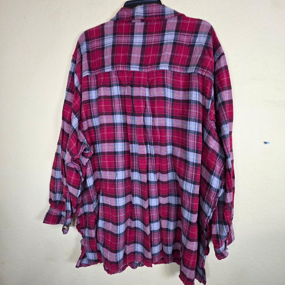 King Size Mens 5XL Red Plaid Full Zip Flannel Shirt 100% Cotton shacket - Picture 6 of 8